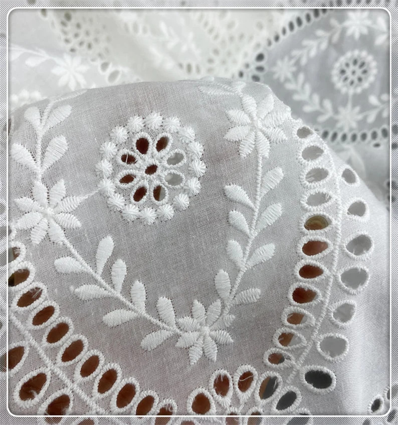 2021 Newest! Vintage Hollowed Lace Fabric, Off White Cotton Lace Fabric With Embroidered Floral | Etsy (US)