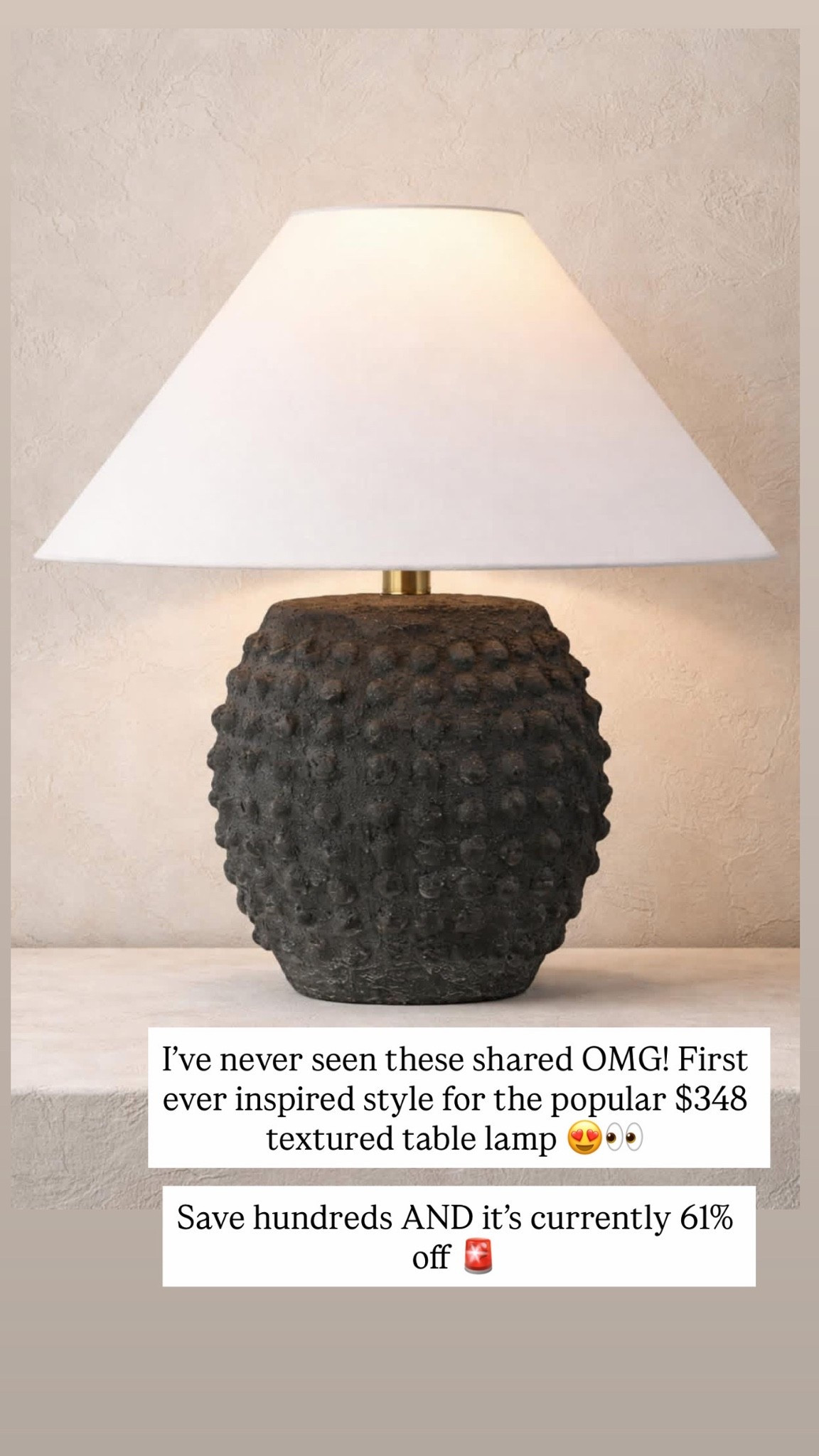 I’ve never seen these shared OMG! First ever inspired style for the popular $348 textured table lamp 😍👀

Save hundreds AND it’s currently 61% off 🚨
