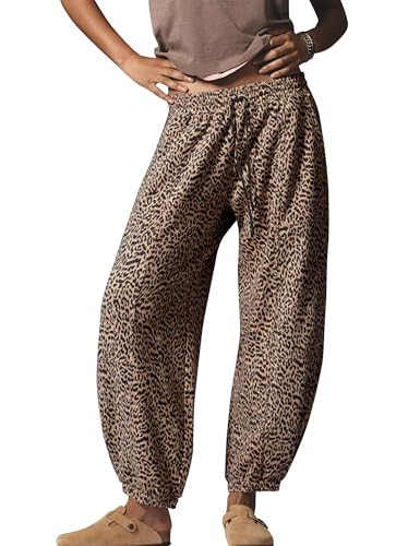 Ziesexy Leopard Pants Women Barrel Sweatpants Casual Baggy Cheetah Print Lounge Pants Drawstring Joggers Pant Trousers | Amazon (US)
