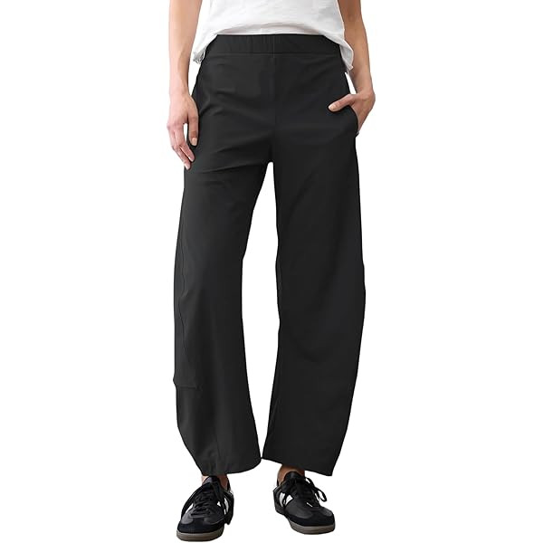 Women Barrel Travel Pants Elastic Waistband Tapered Leg Baggy Mid Rise Work Trousers Lounge Pant ... | Amazon (US)