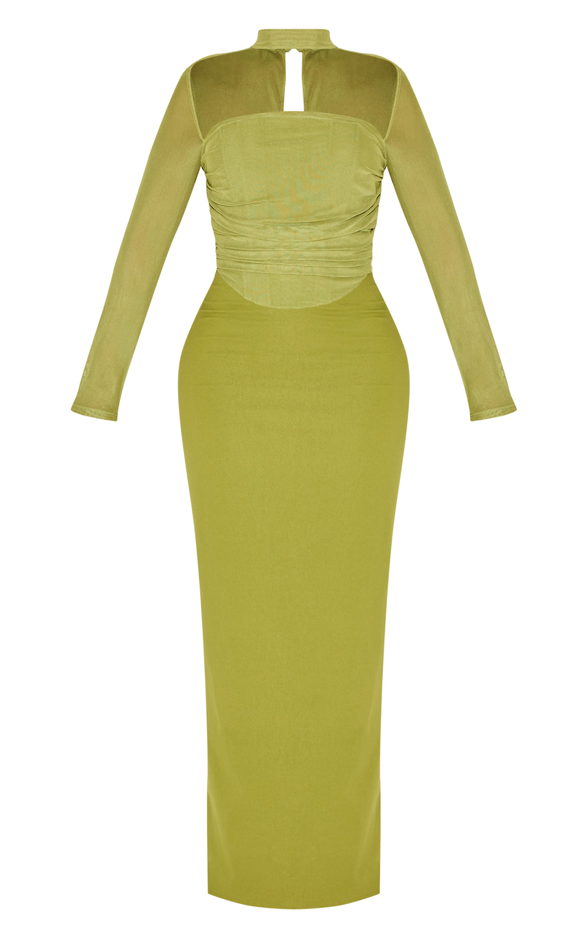 Shape Green Mesh Long Sleeve Ruched Corset Maxi Dress | PrettyLittleThing US