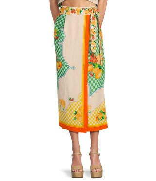 Coordinating Clio Fruit Printed Linen Wrap Skirt | Dillard's
