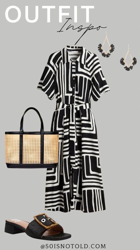 This black and white dress is a must have for Summer! I love it styled with these neutral summer accessories, but would be gorgeous with any bold color. Outfit idea | wedding guest | vacation style 

#LTKStyleTip #LTKWedding #LTKShoeCrush
