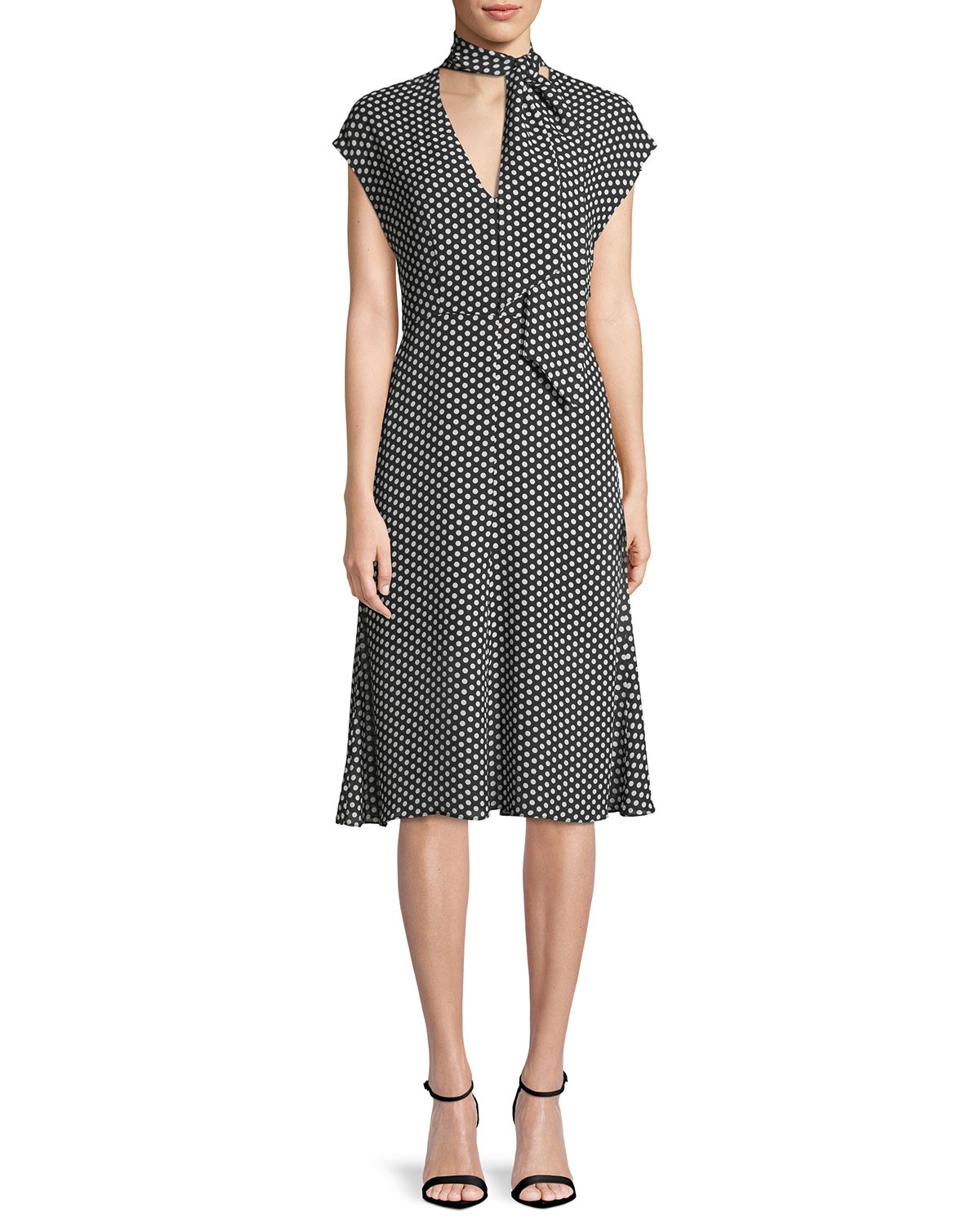 Gabby Polka-Dot Silk Tie-Neck Dress | Neiman Marcus