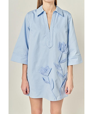Women's Appliqued Striped Shirt Mini Dress | Macy's