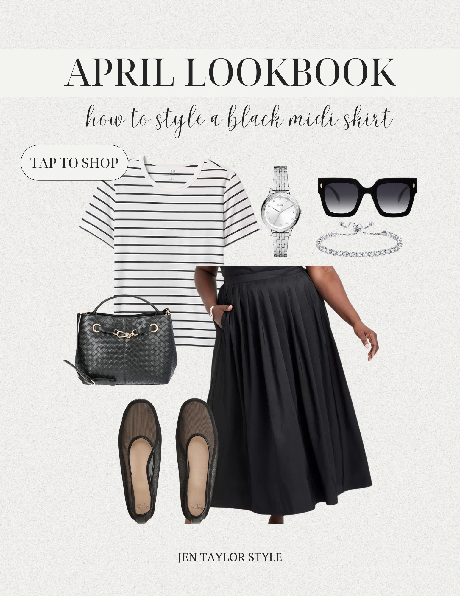How to style and black midi skirt for spring. I love the silver accessories for a sleek look  

#LTKFindsUnder50 #LTKStyleTip #LTKPlusSize