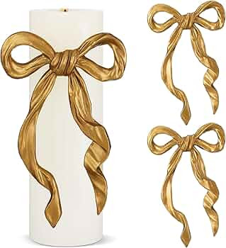 2pcs Bow Candle Charm Christmas Gold Bowknot Charm Candle Decor for Christmas Bow Themed Coquette... | Amazon (US)