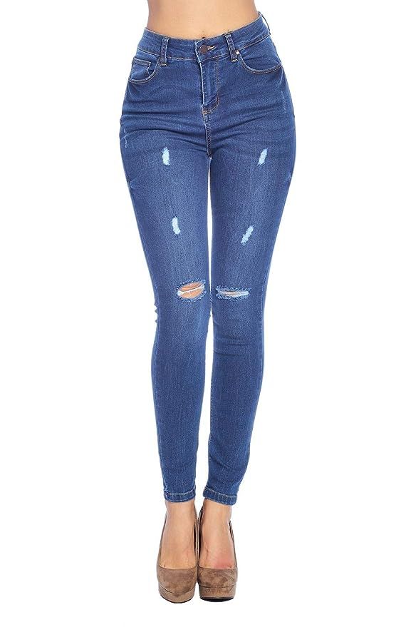 Blue Age Womens Destroyed Ripped Distressed Skinny Jeans | Amazon (US)