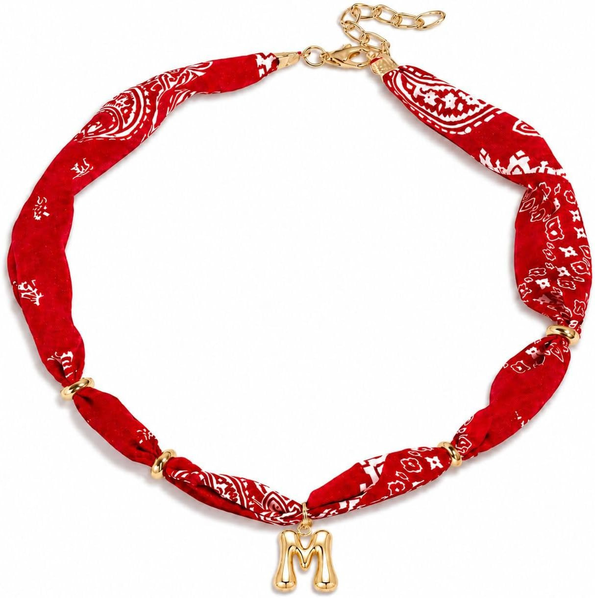Red Scarf Necklace With Initial Charm Burgundy Necklace Jewelry Trendy Gift | Amazon (US)