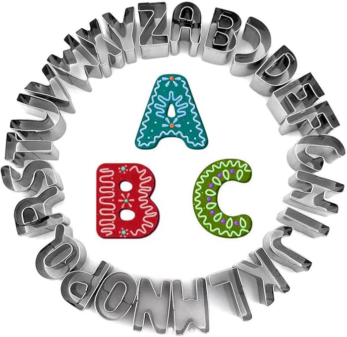 Alphabet Cookie Cutter Tool Set, 26 Pcs 1 Inch Stainless Steel Cookie Cutter Set Fondant Biscuit ... | Amazon (US)