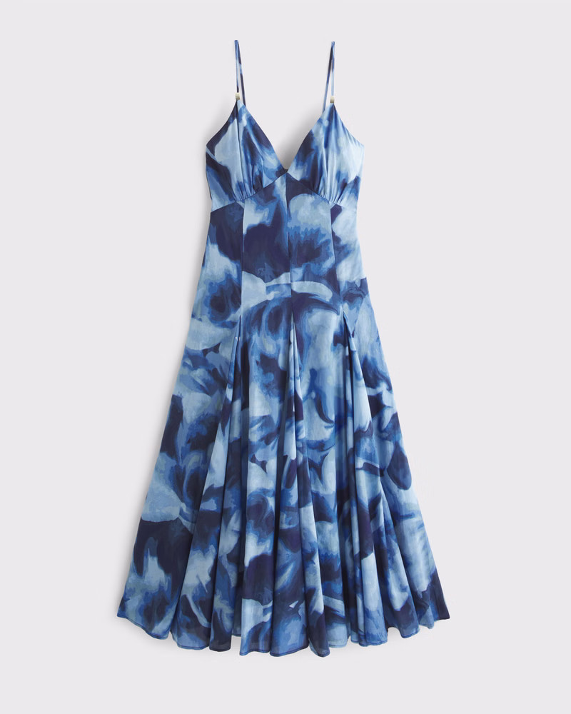 Plunge Godet Midi Dress | Abercrombie & Fitch (US)