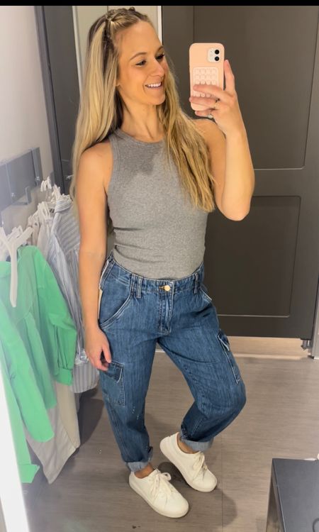 The cutest denim cargo pants! I also have this rubbed razorback tank in almost every color! Wearing a 6 in pants but needed a 4. Tank I’m wearing an XS 

#LTKunder50 #LTKFind #LTKstyletip