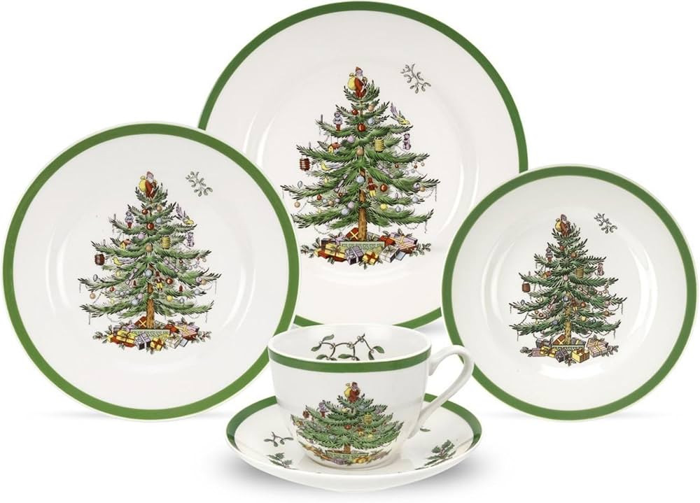 Spode Christmas Tree 5-Piece Holiday Dinnerware Set - Festive Earthenware Tableware Collection wi... | Amazon (US)