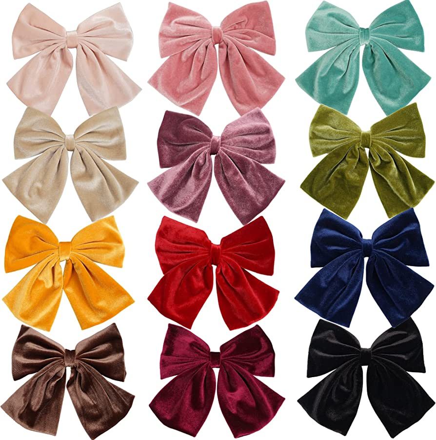 12 Pcs Large Velvet Hair Bow Clips 8 Inch Bow French Barrettes Hair Accessories for Women and Gir... | Amazon (US)
