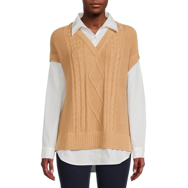Time and Tru Women's 2-in-1 Sweater Vest - Walmart.com | Walmart (US)