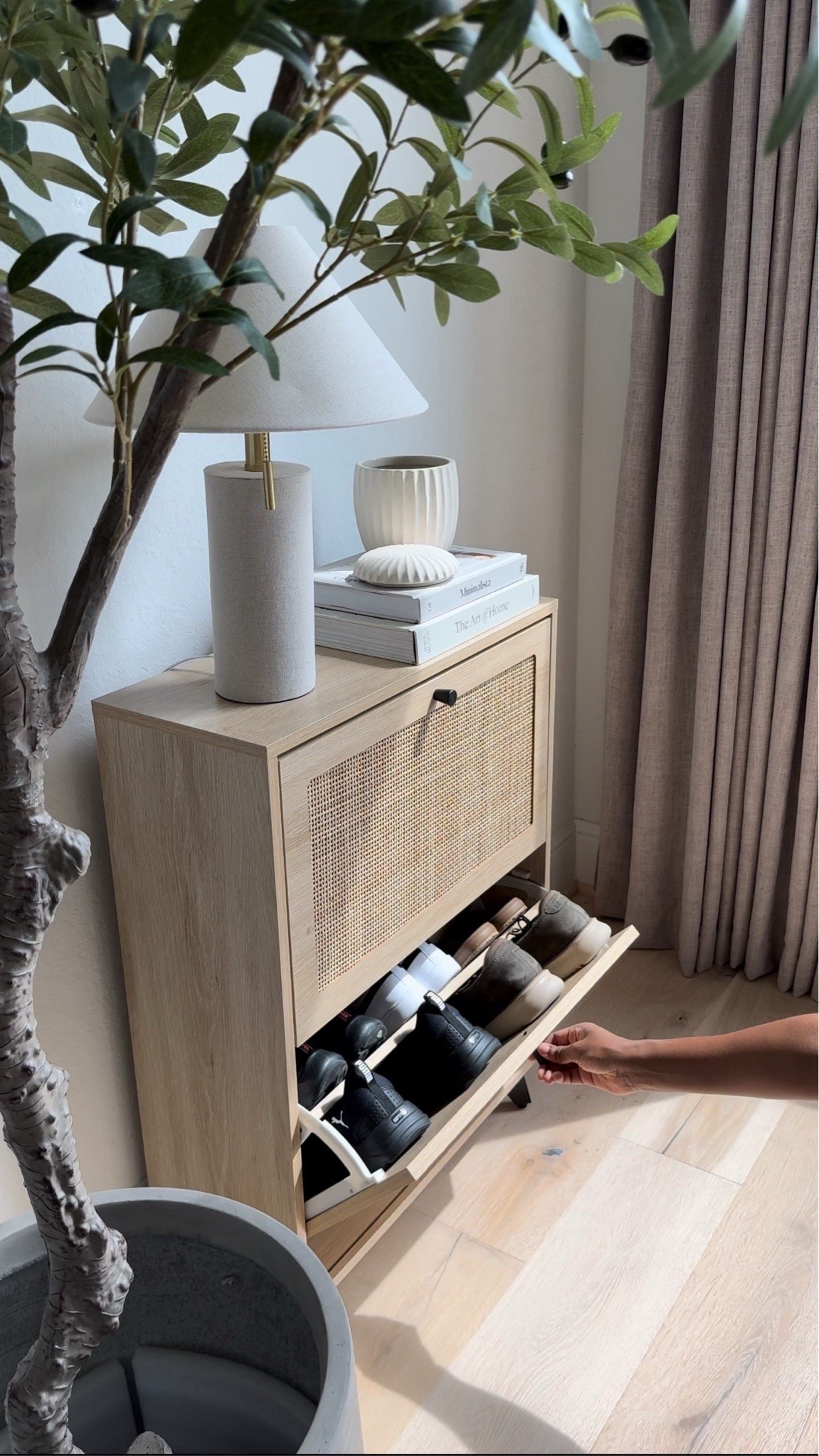 Double win! 🎉 Create an entryway that's both functional AND stylish! 💡 I'm obsessed with these slim stage cabinets - only 9 inches deep and 23 inches wide, making them perfect for cozy entryways. Plus, you can place them next to each other to create more space! 🎉 The best part? You can store your shoes sideways or forwards, whatever works best for you! 👠👡

#LTKSaleAlert #LTKHome #LTKStyleTip
