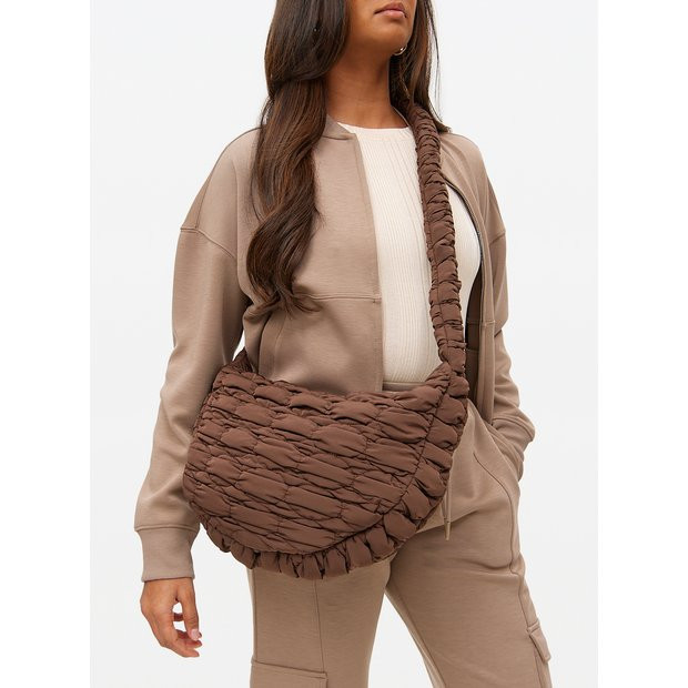 Brown Ruched Quilted Half Moon Bag One Size | Tu Clothing