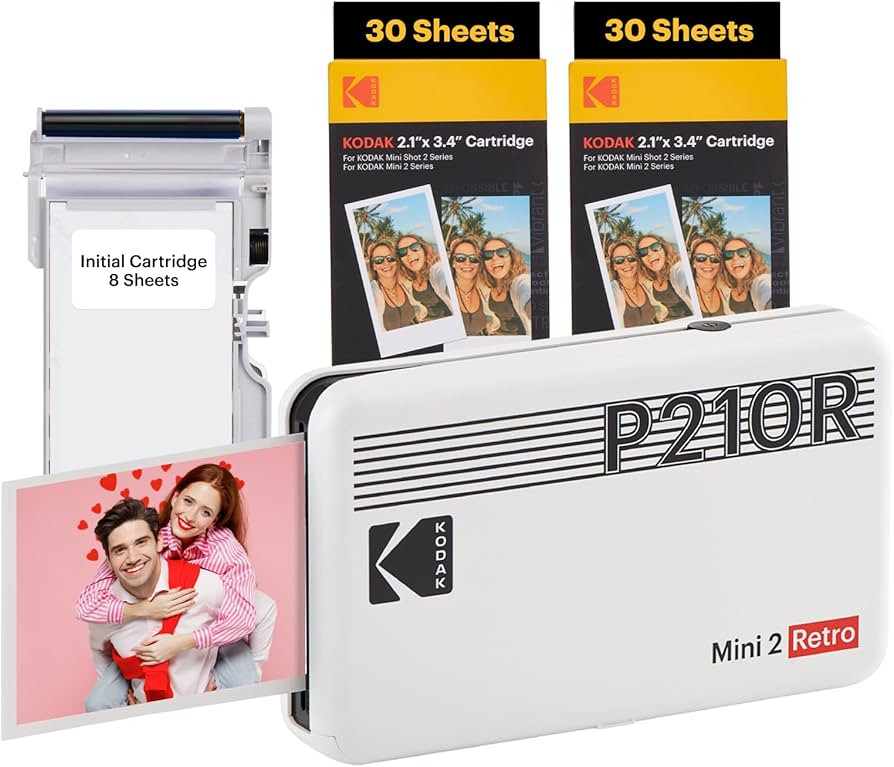 KODAK Mini 2 Retro 4PASS Portable Photo Printer (2.1x3.4 inches) Initial 8 Sheets + 60 Sheets Bun... | Amazon (US)