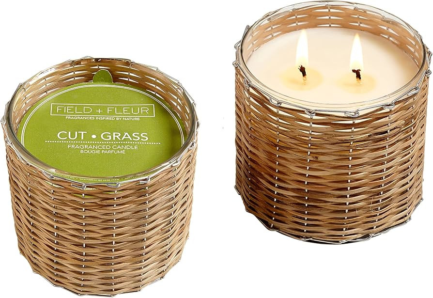 Field + Fleur by Hillhouse Naturals 2 Wick Hand Woven Glass Candle – Floral, Citrus, Aquatic Wo... | Amazon (US)