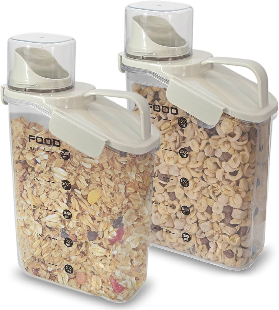 Two Pack Food & Cereal Storage Container - 2.6L Airtight Plastic Kitchen Organizer Bin with Pouri... | Amazon (US)