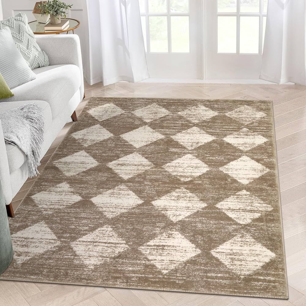 Lahome Moroccan Treills Area Rug - 5x7 Large Beige Rugs for Bedroom Washable Dining Room Mat, Che... | Amazon (US)