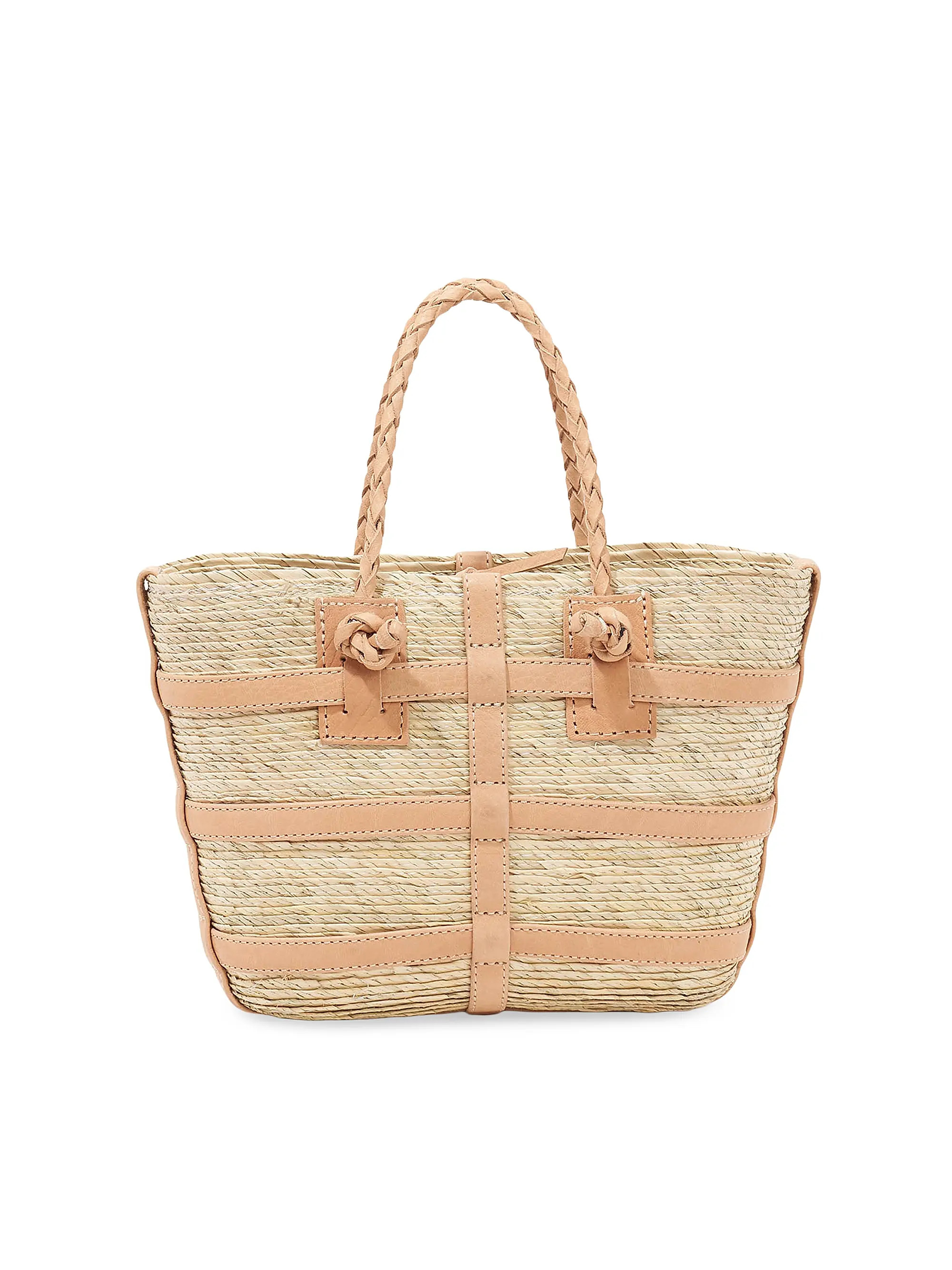 Mini Watermill Straw & Leather Tote Bag | Saks Fifth Avenue