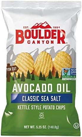 Boulder Canyon Avocado Oil Kettle Cooked Potato Chips, Sea Salt, Wavy Cut, 5.25 oz. Bag, 12 Count... | Amazon (US)