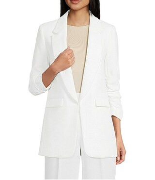 Jemma Ruched 3/4 Sleeve Shawl Collar Twill Boyfriend Blazer | Dillard's