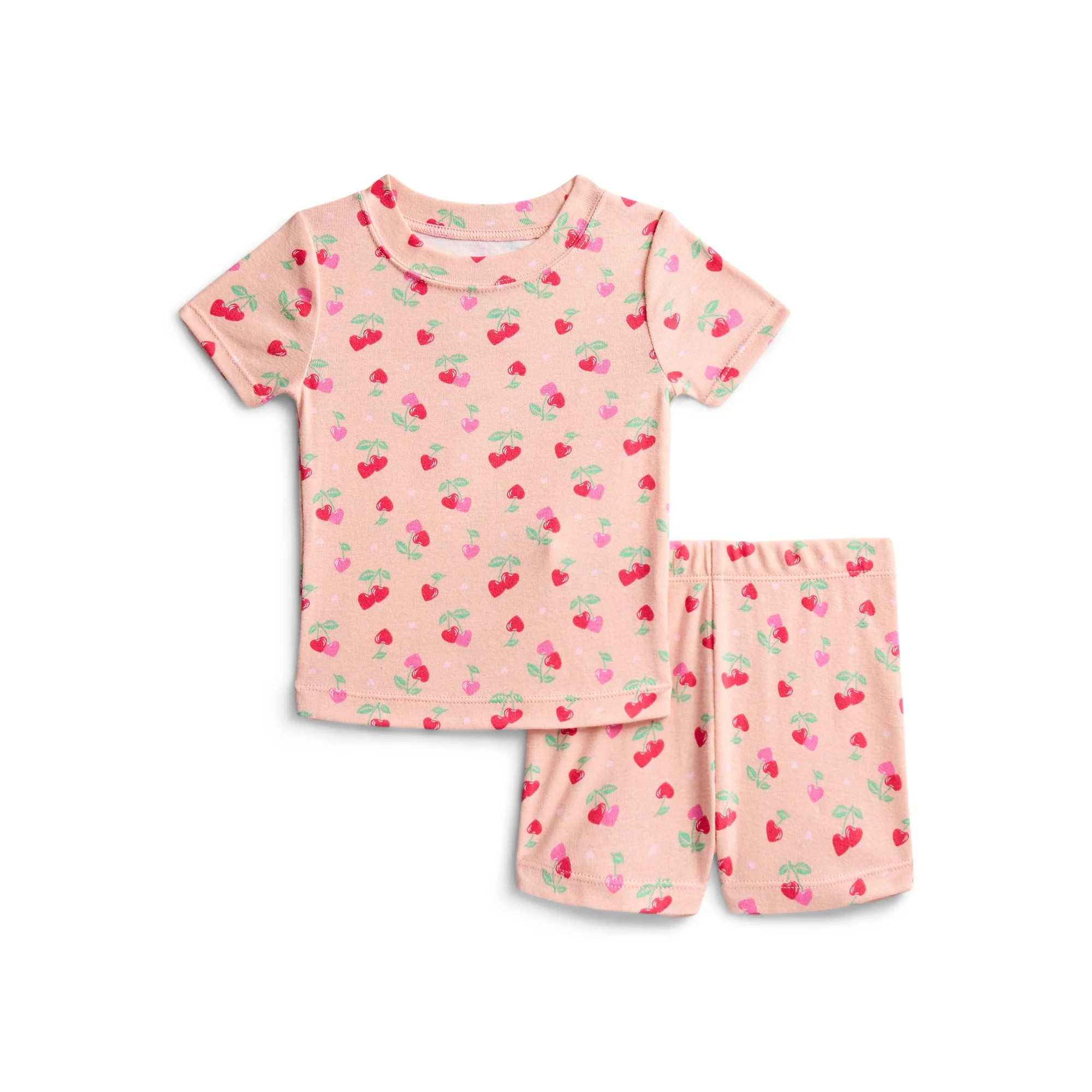 Wonder Nation Toddler Girls Short Sleeve Tee and Shorts Cotton Pajama Set, 2-Piece, Sizes 12M-5T | Walmart (US)