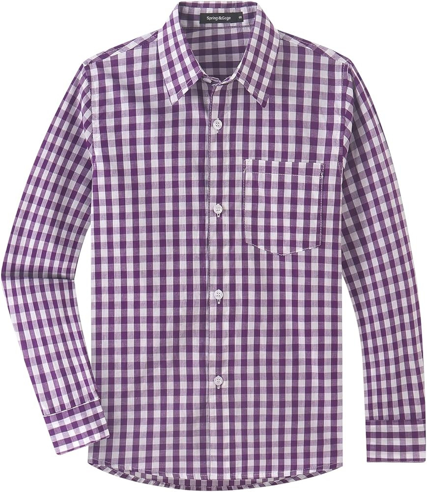 Spring&Gege Boys' Long Sleeve Plaid Poplin Button Down Shirt | Amazon (US)