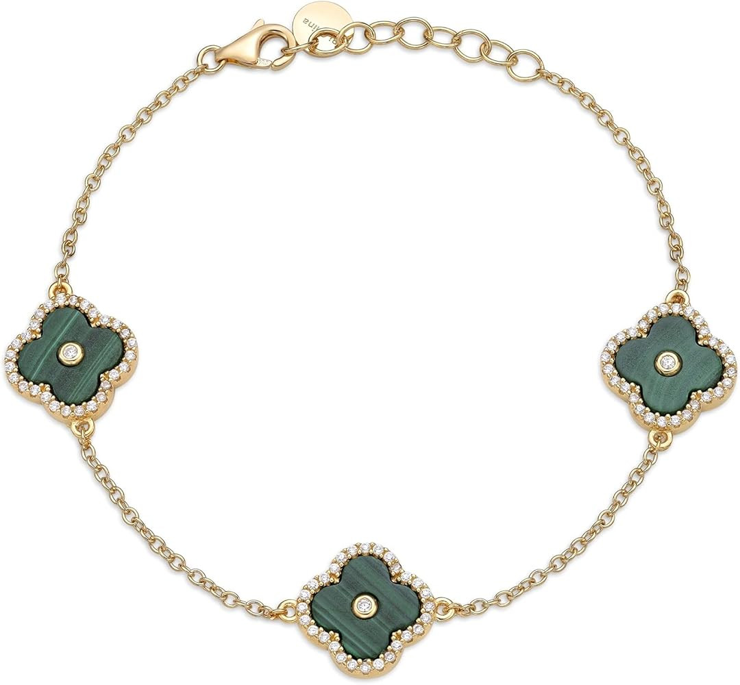 Lavari Jewelers Flower Bracelet for Women - Black Onyx Mother of Pearl Malachite & Cubic Zirconia... | Amazon (US)