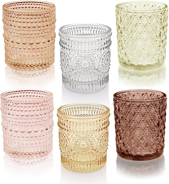 12 pcs Glass Votive Candle Holders, 6 Colors 3 Patterns Tealight Candle Holders for Fall Wedding ... | Amazon (US)