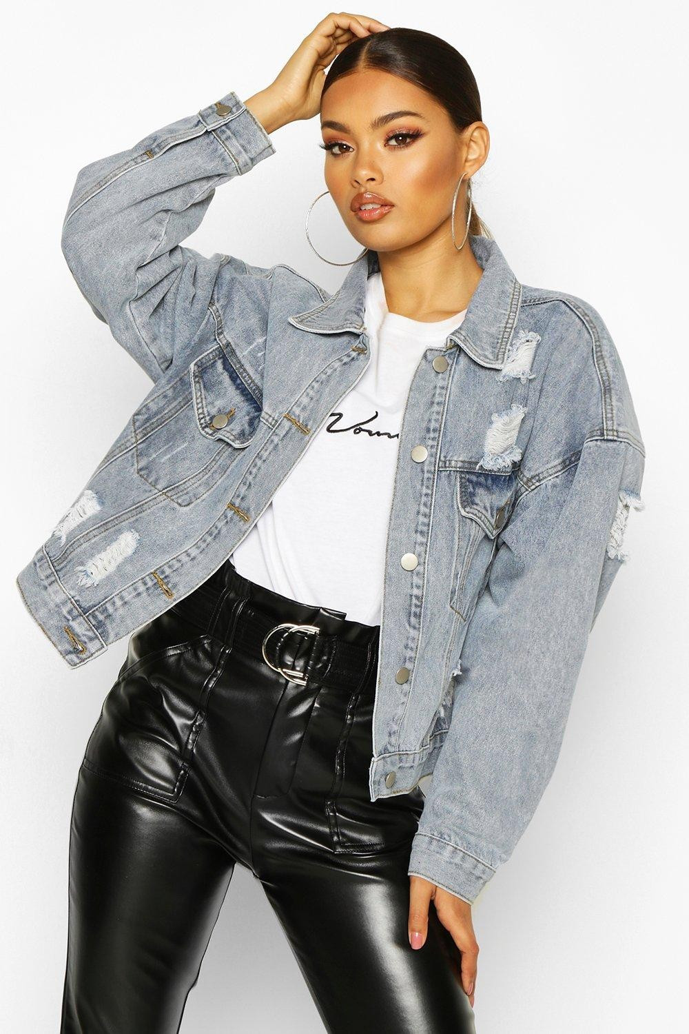 Womens Acid Wash Distressed jean jacket - blue - 2 | Boohoo.com (US & CA)