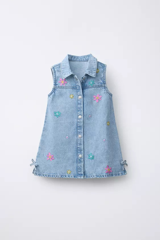 EMBROIDERED FLORAL DENIM DRESS | Zara US