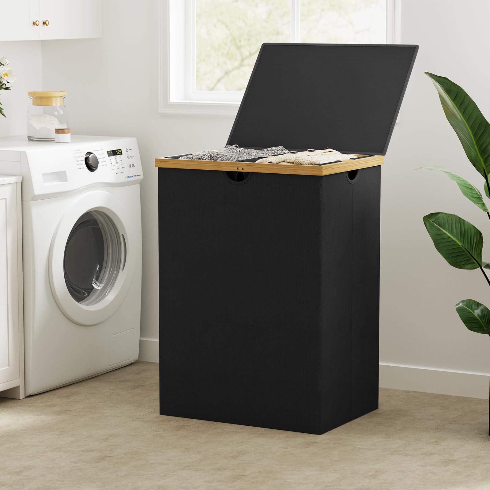 WOWLIVE 165L Double Laundry Hamper with Lid Bamboo Laundry Basket 2 Section,Large Dirty Clothes H... | Amazon (US)