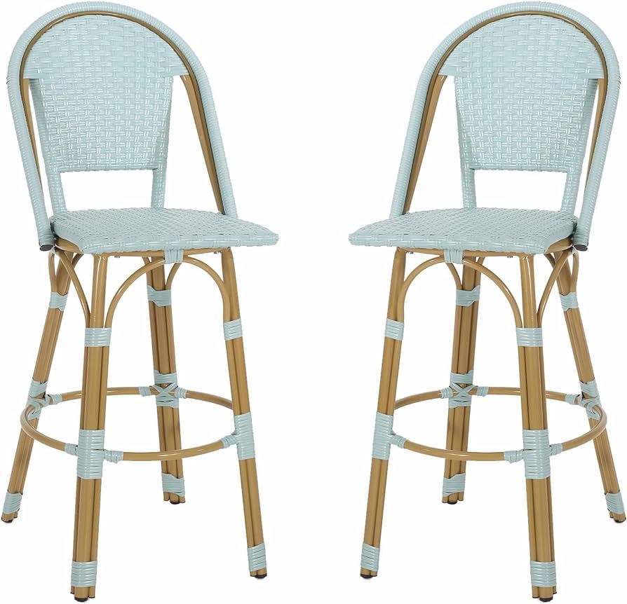 Outdoor Bar Stools Set of 2 Rattan 30" Bar Height Stools Metal Modern Bar stools with Back Bamboo... | Amazon (US)