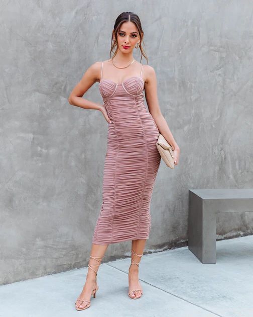 Something Special Ruched Midi Dress - Taupe - SALE | VICI Collection
