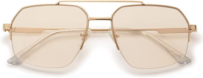 SOJOS Trendy Aviator Sunglasses Mens Womens Retro Double Bridge Metal Semi-Rimless Shades Lentes ... | Amazon (US)