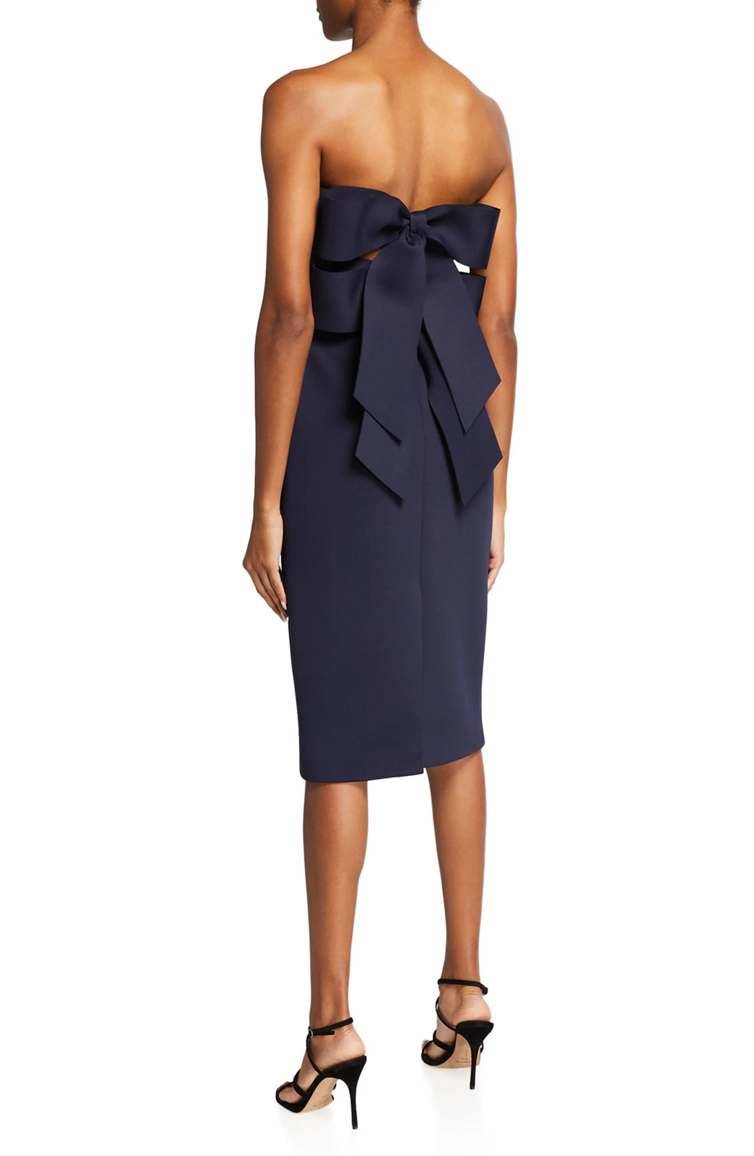 Badgley Mischka Collection Bow Back Scuba Dress in Navy at Nordstrom, Size 0 | Nordstrom