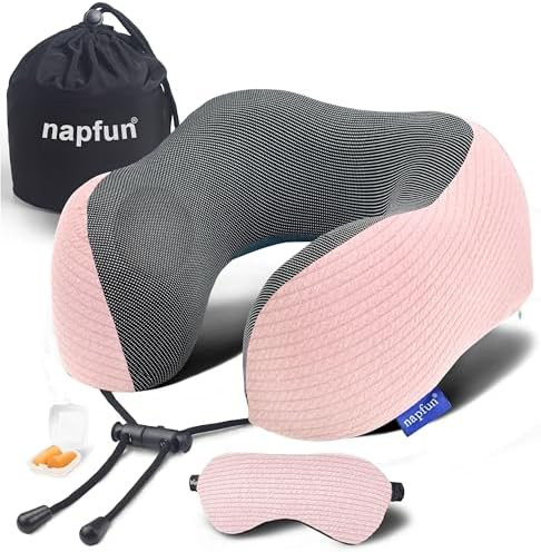 napfun Neck Pillow for Travel with Travel Pouch, Sleep Mask & Earplugs, Memory Foam Airplane Pill... | Amazon (US)