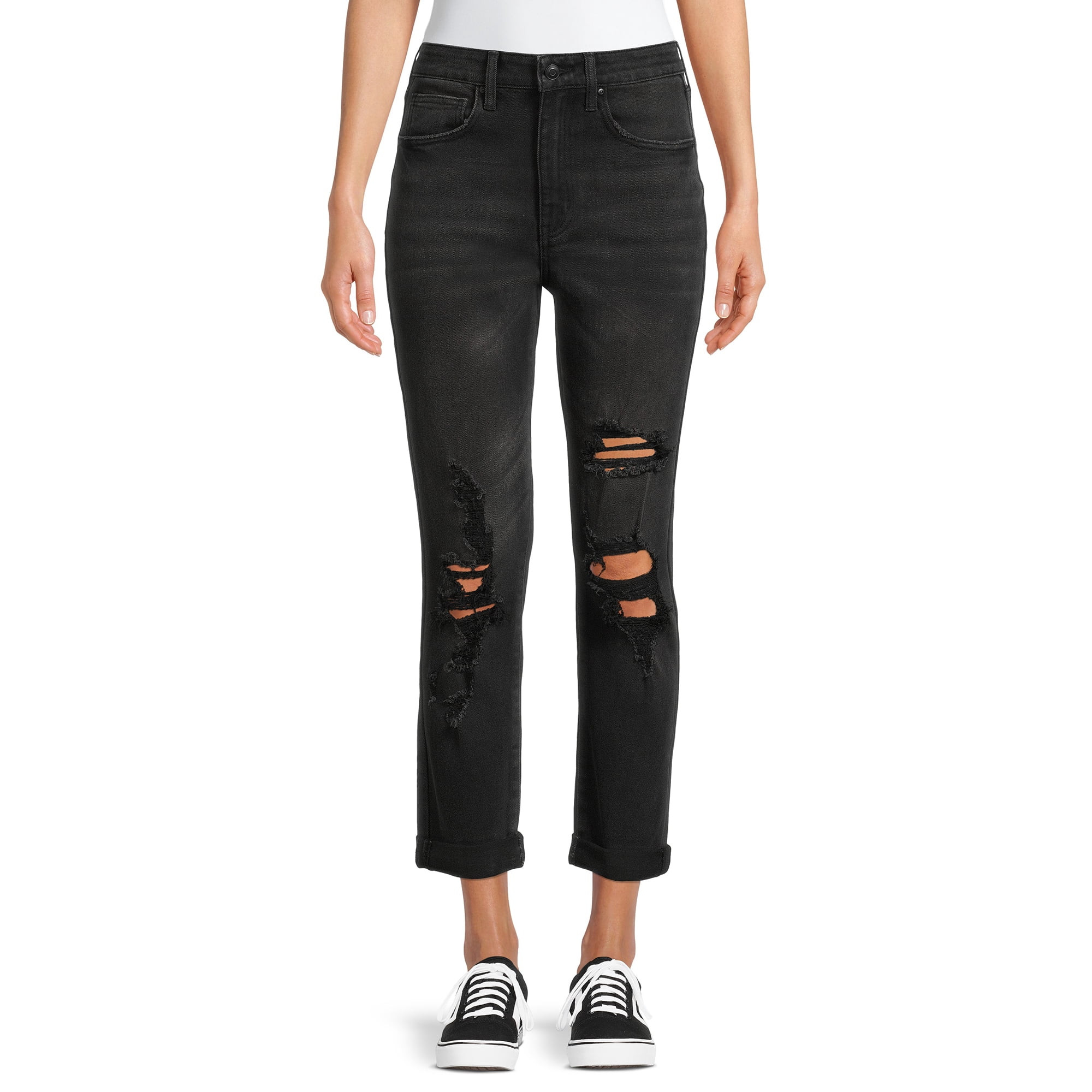 No Boundaries - No Boundaries Juniors’ High Rise Destructed Girlfriend Jeans - Walmart.com | Walmart (US)
