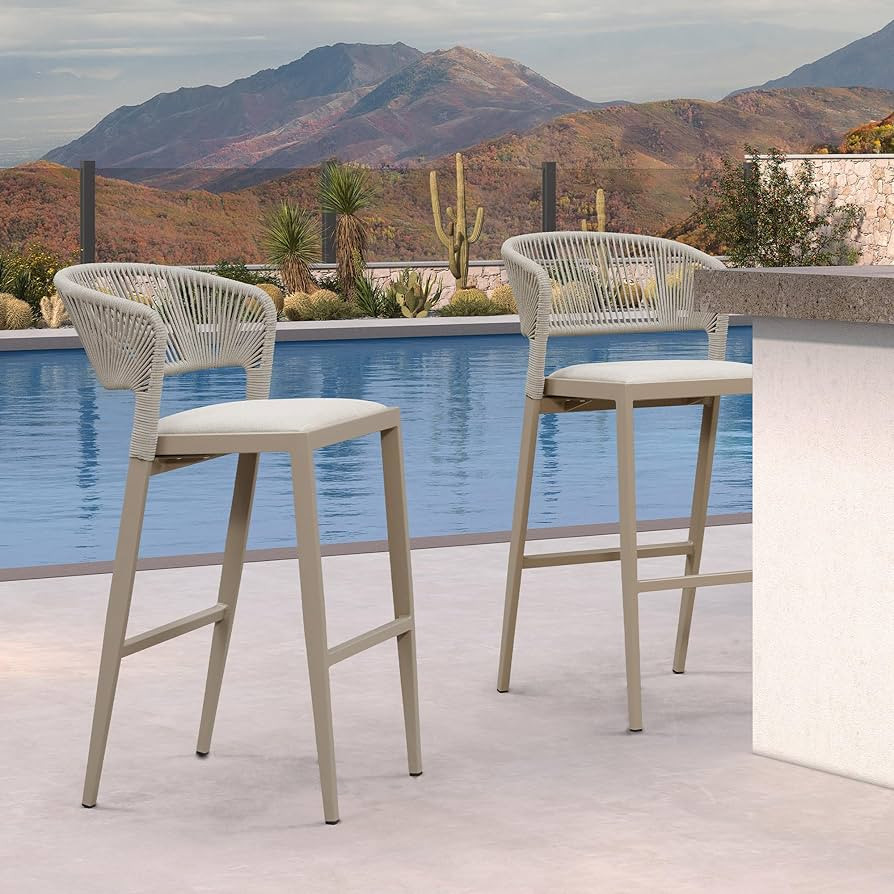 PURPLE LEAF Bar Stool Set of 2 Outdoor Bar Chairs with Backrest Bar Height Stools Rattan Stool Wi... | Amazon (US)