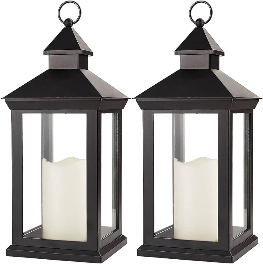 Bright Zeal 2-Pack 14" Decorative Candle Lantern Black Outdoor Lanterns with Timer Candles - IP44... | Amazon (US)