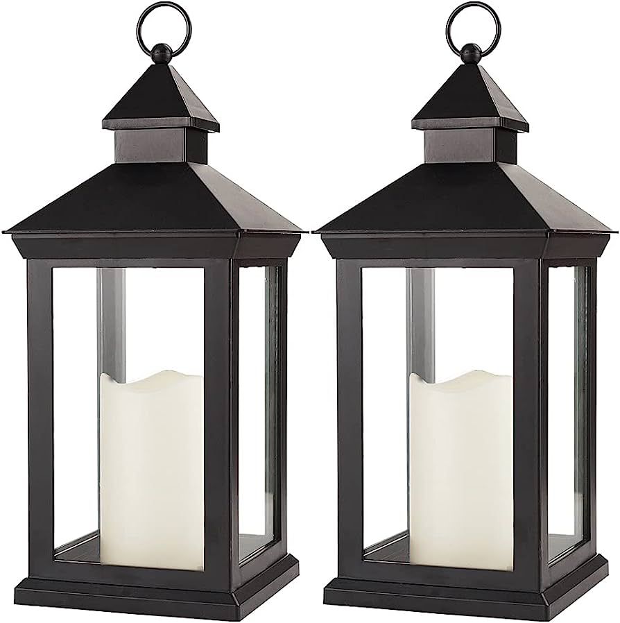 Bright Zeal 2-Pack 14" Decorative Candle Lantern Black Outdoor Lanterns with Timer Candles - IP44... | Amazon (US)