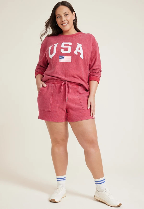 Plus Size High Rise Ribbed Terry 4.5in Short | Maurices