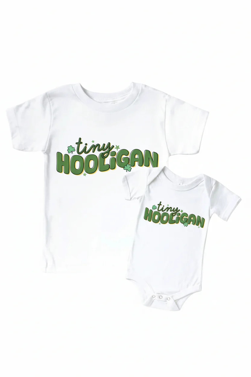 Tiny Hooligan Graphic Bodysuit & Kids Tee | White | Caden Lane