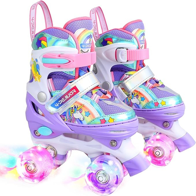 Rainbow Unicorn Kids Roller Skates for Girls Boys Toddler Ages 3-6,4-Pejiijar Adjustable Roller S... | Amazon (US)