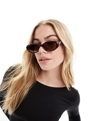 ASOS DESIGN  bevel oval sunglasses in crystal brown | ASOS (Global)
