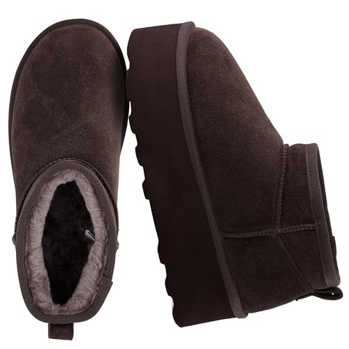 CUSHIONAIRE Hippy Women’s Platform Ankle Boots – Genuine Suede, Faux Fur Lining, Cozy Winter Slip-On Design [Keyword], CHOCOLATE 8W | Amazon (US)