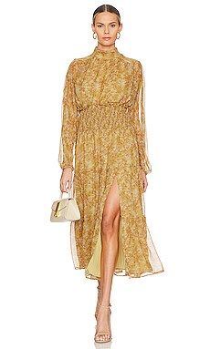 ASTR the Label Mock Neck Smocked Maxi Dress in Mustard & Brown Floral from Revolve.com | Revolve Clothing (Global)